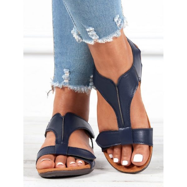 Retro Solid Color Casual Velcro Portable Sandals - Image 56
