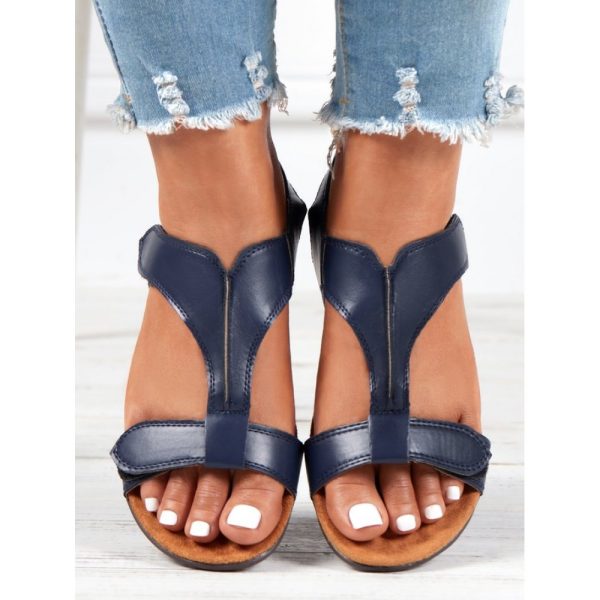 Retro Solid Color Casual Velcro Portable Sandals - Image 58