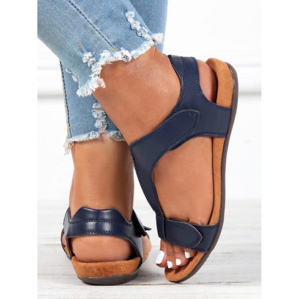 Retro Solid Color Casual Velcro Portable Sandals - Image 59