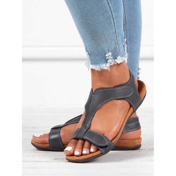 Retro Solid Color Casual Velcro Portable Sandals - Image 61