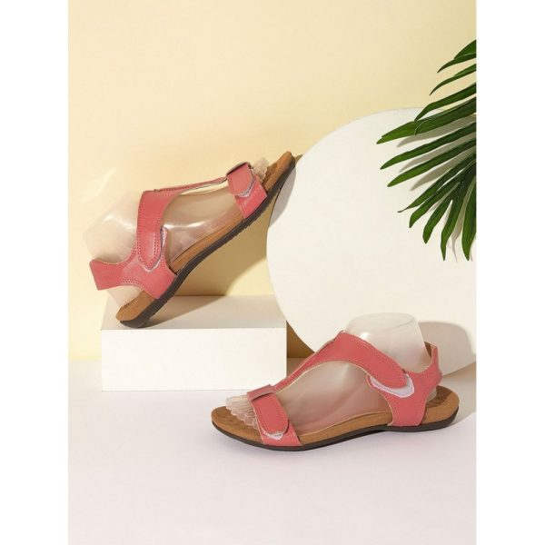 Retro Solid Color Casual Velcro Portable Sandals - Image 8