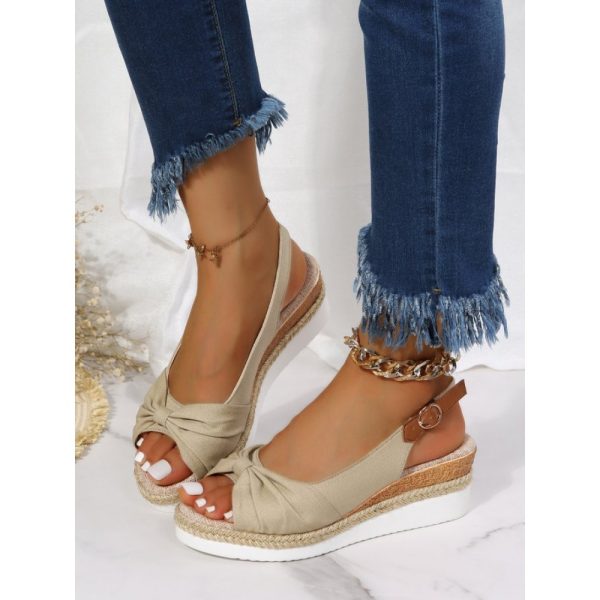 Bow Weave Fish Mouth Wedge Sandals - Image 2