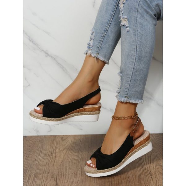 Bow Weave Fish Mouth Wedge Sandals - Image 13