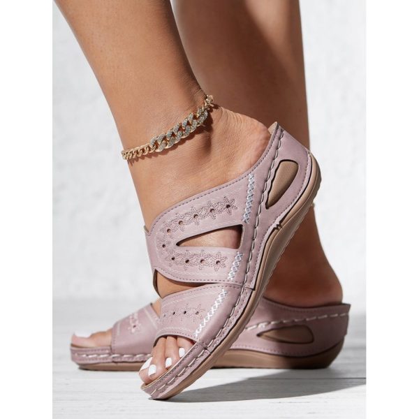 Floral Embroidered Cutout Boho Casual Wedge Slides - Image 12