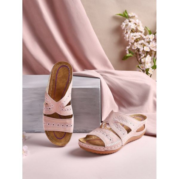 Floral Embroidered Cutout Boho Casual Wedge Slides - Image 15