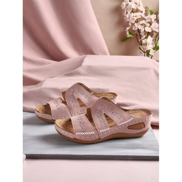 Floral Embroidered Cutout Boho Casual Wedge Slides - Image 18