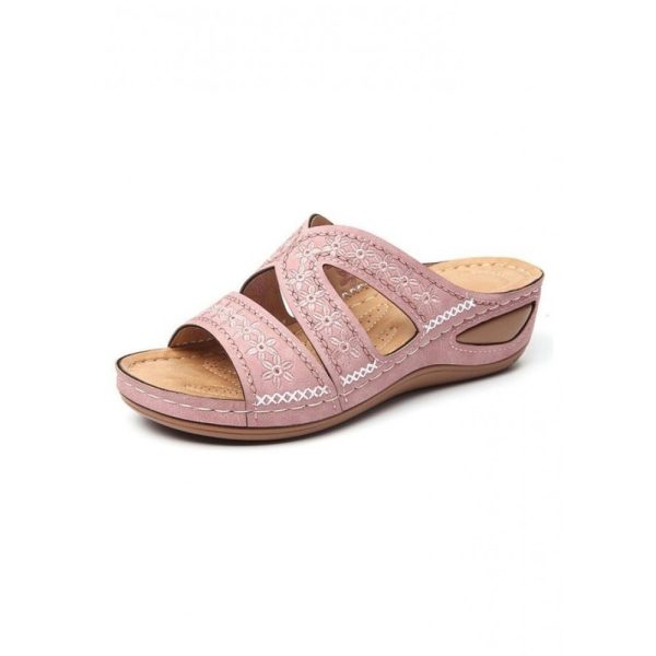Floral Embroidered Cutout Boho Casual Wedge Slides - Image 19