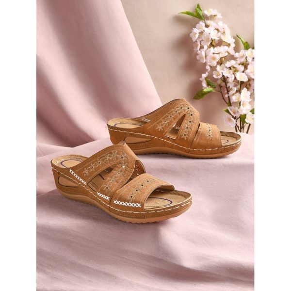 Floral Embroidered Cutout Boho Casual Wedge Slides - Image 25
