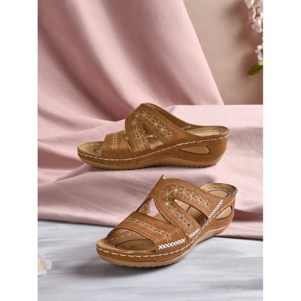 Floral Embroidered Cutout Boho Casual Wedge Slides - Image 26