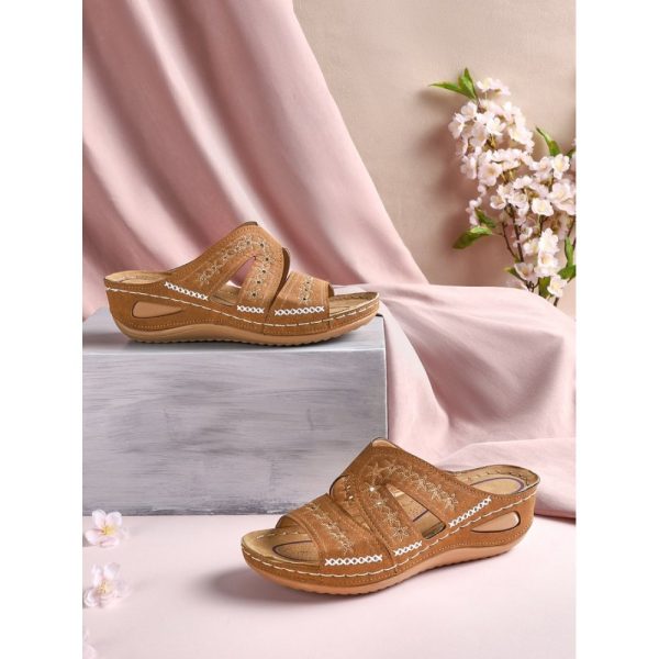 Floral Embroidered Cutout Boho Casual Wedge Slides - Image 27