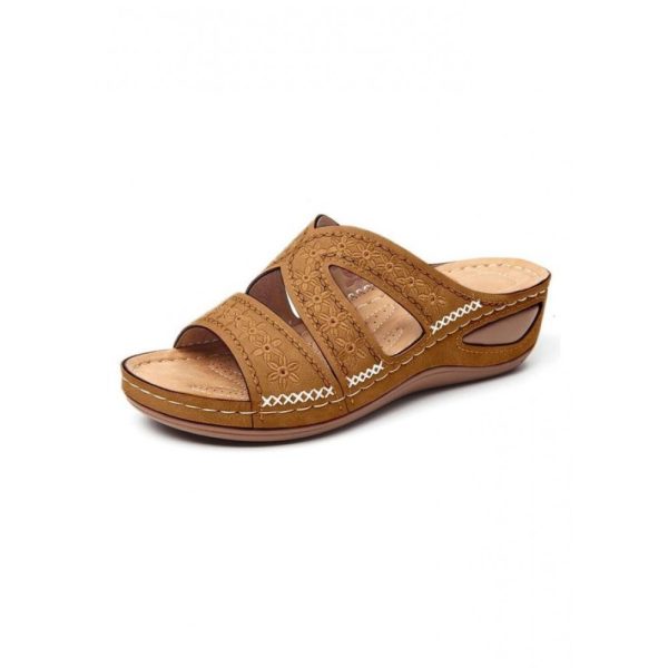Floral Embroidered Cutout Boho Casual Wedge Slides - Image 28