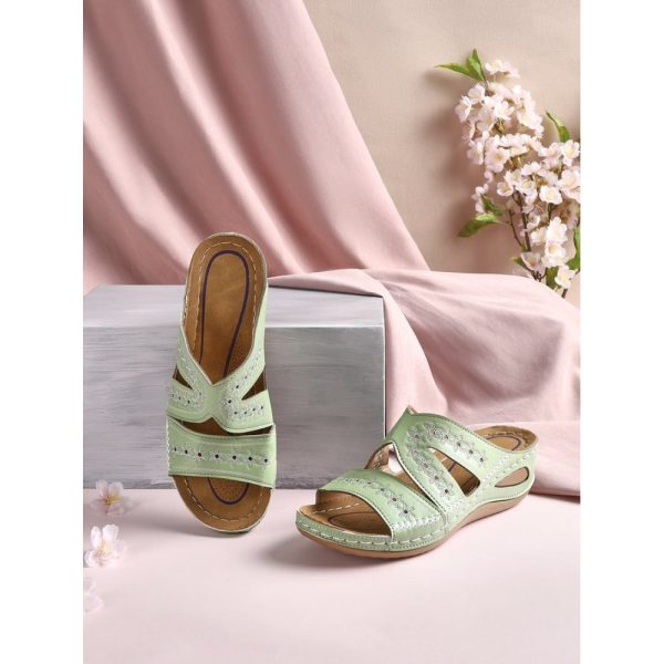 Floral Embroidered Cutout Boho Casual Wedge Slides - Image 29