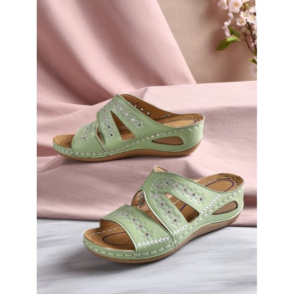 Floral Embroidered Cutout Boho Casual Wedge Slides - Image 30