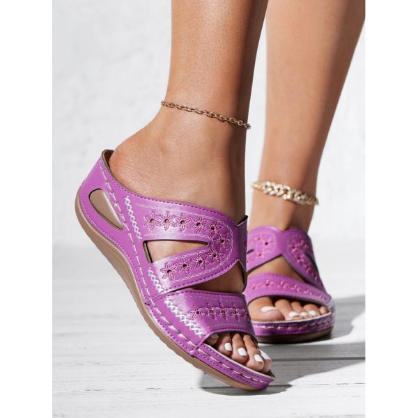 Floral Embroidered Cutout Boho Casual Wedge Slides - Image 4