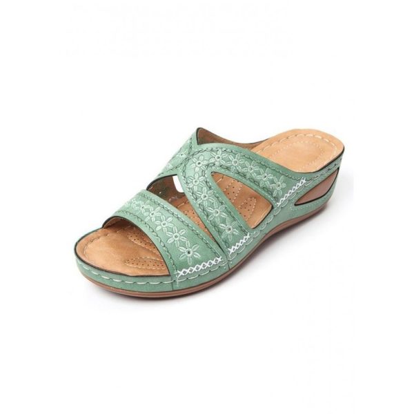 Floral Embroidered Cutout Boho Casual Wedge Slides - Image 33