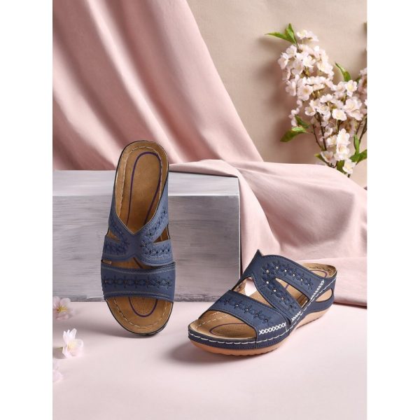 Floral Embroidered Cutout Boho Casual Wedge Slides - Image 38