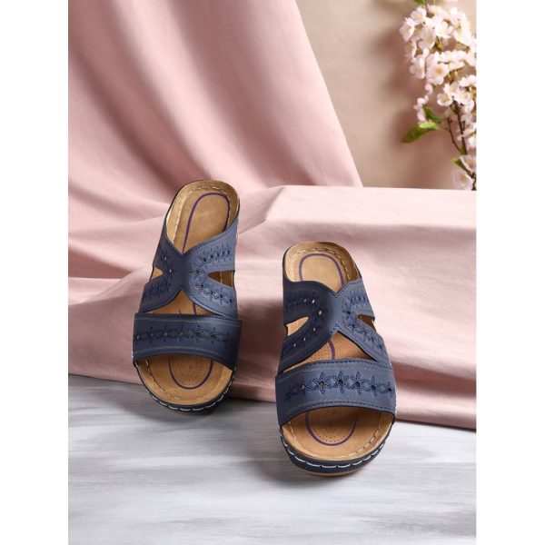 Floral Embroidered Cutout Boho Casual Wedge Slides - Image 39