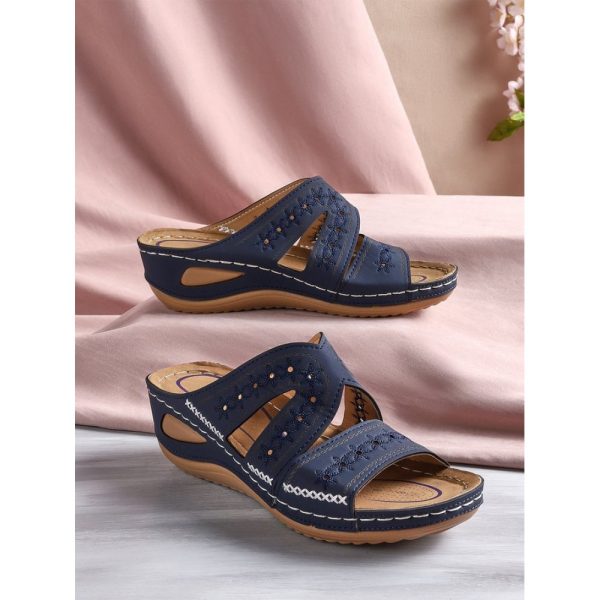 Floral Embroidered Cutout Boho Casual Wedge Slides - Image 40