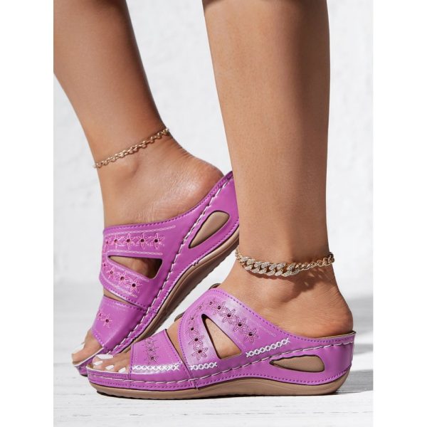 Floral Embroidered Cutout Boho Casual Wedge Slides - Image 5