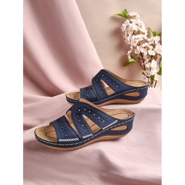 Floral Embroidered Cutout Boho Casual Wedge Slides - Image 41