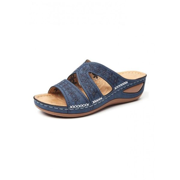 Floral Embroidered Cutout Boho Casual Wedge Slides - Image 42