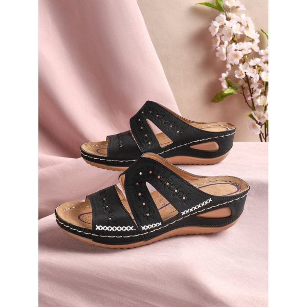 Floral Embroidered Cutout Boho Casual Wedge Slides - Image 50