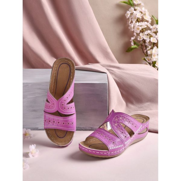Floral Embroidered Cutout Boho Casual Wedge Slides - Image 6