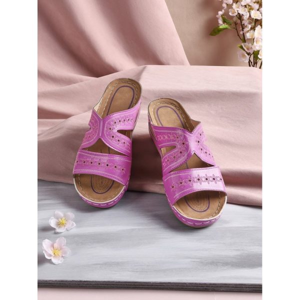 Floral Embroidered Cutout Boho Casual Wedge Slides - Image 8