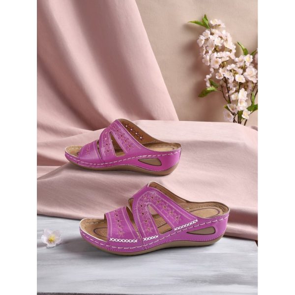 Floral Embroidered Cutout Boho Casual Wedge Slides - Image 9