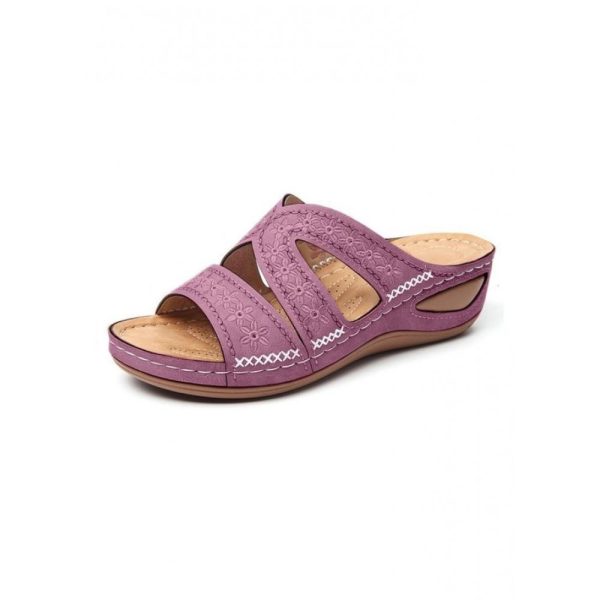 Floral Embroidered Cutout Boho Casual Wedge Slides - Image 10