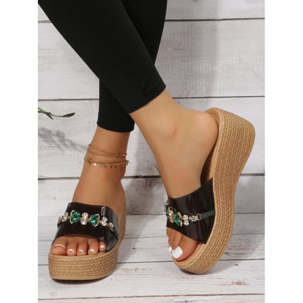 Waterproof Transparent PVC Rhinestone Decoration Holiday Faux Woven Wedge Sandals - Image 9