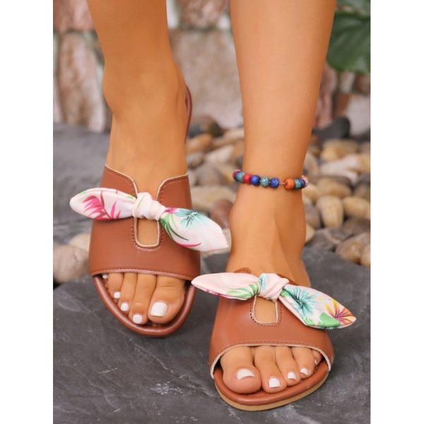 Tropical Plant Graphics Bowknot Vacation Beach Sandals - Image 9