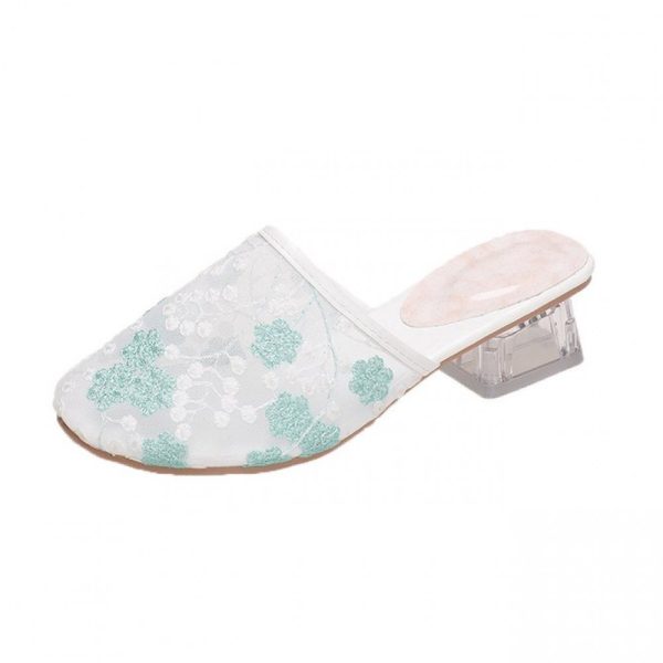 Mesh Fabric Floral Summer Slide Sandals - Image 2