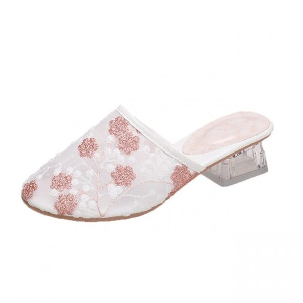 Mesh Fabric Floral Summer Slide Sandals - Image 3