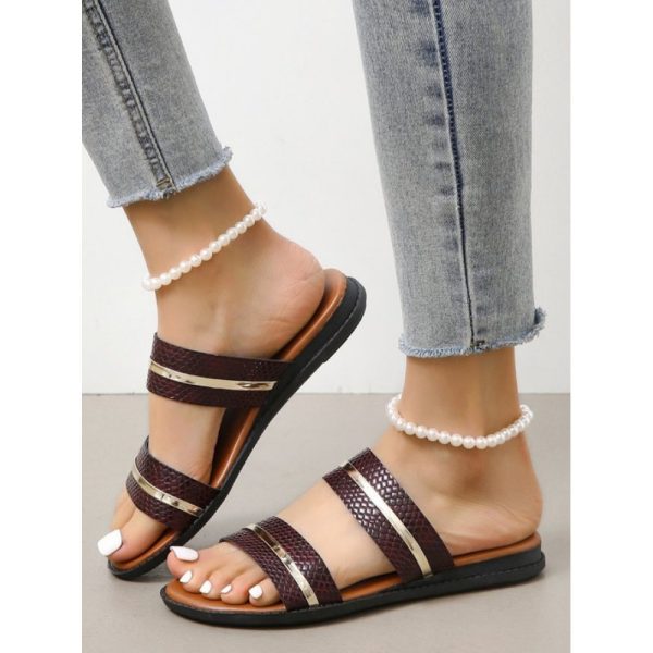 Gold Stitching Stripe Casual Sandals - Image 2