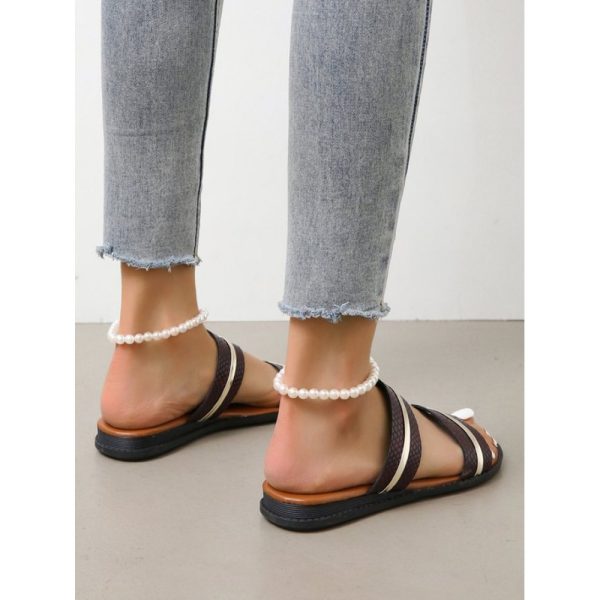 Gold Stitching Stripe Casual Sandals - Image 3
