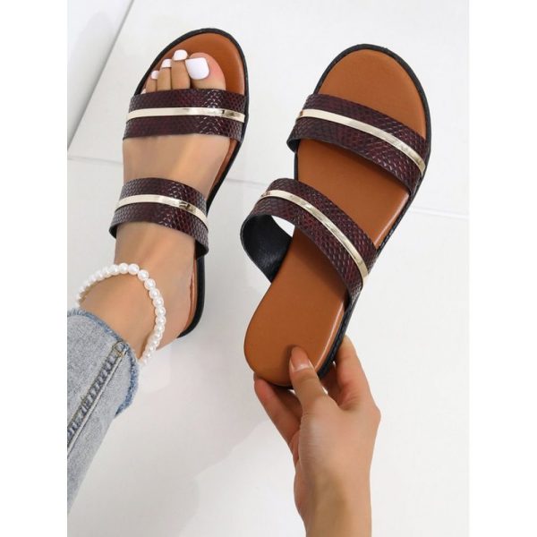 Gold Stitching Stripe Casual Sandals - Image 4