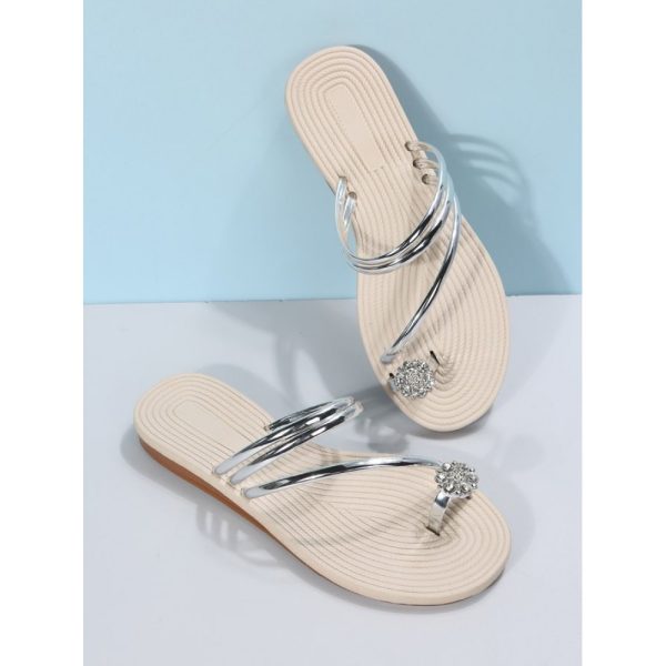 Rhinestone Thin Strip Woven Two-Wear Sandals - Image 2