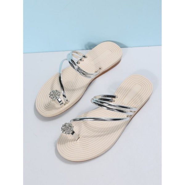 Rhinestone Thin Strip Woven Two-Wear Sandals - Image 3