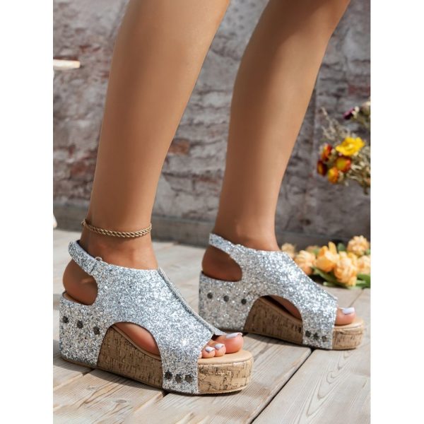 Glitter Glitter Platform Wedge Peep Toe Sandals - Image 2