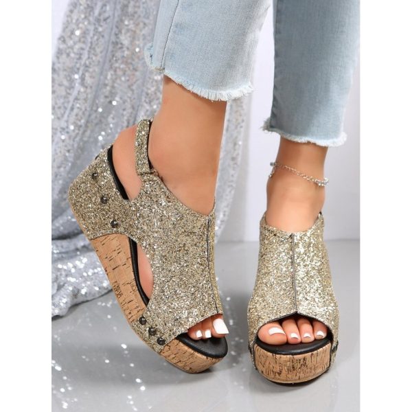 Glitter Glitter Platform Wedge Peep Toe Sandals - Image 15