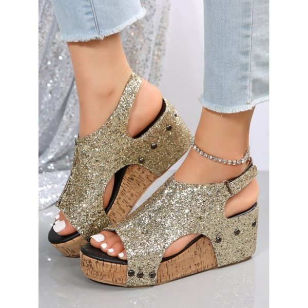 Glitter Glitter Platform Wedge Peep Toe Sandals - Image 17