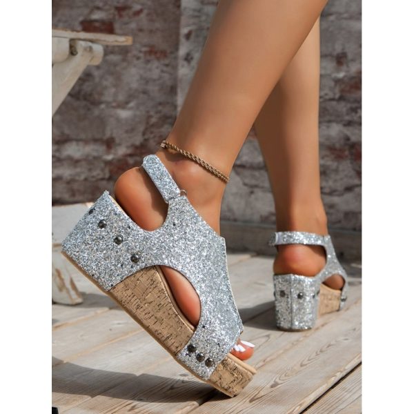 Glitter Glitter Platform Wedge Peep Toe Sandals - Image 3