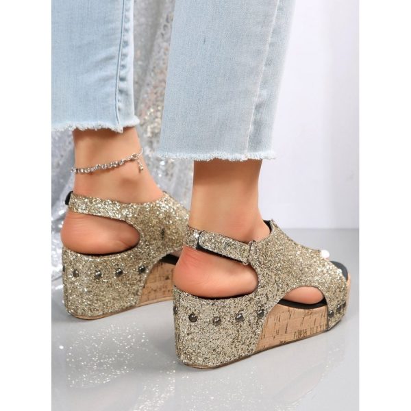 Glitter Glitter Platform Wedge Peep Toe Sandals - Image 21
