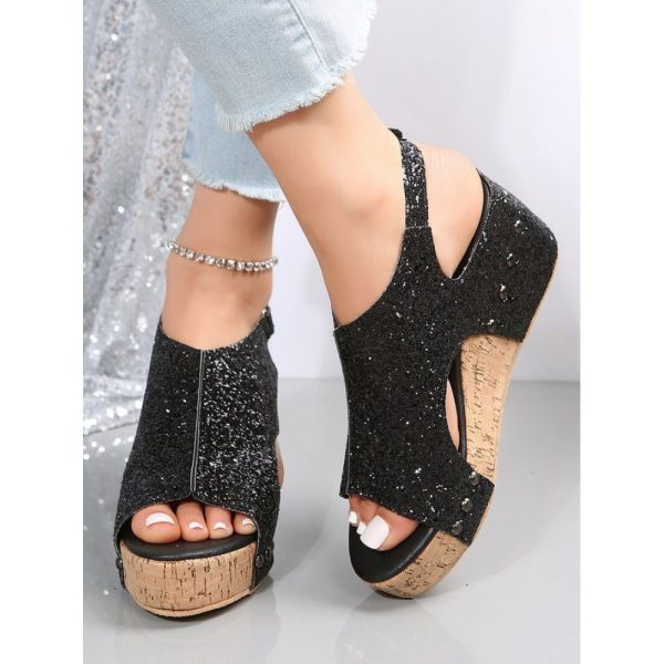 Glitter Glitter Platform Wedge Peep Toe Sandals - Image 7