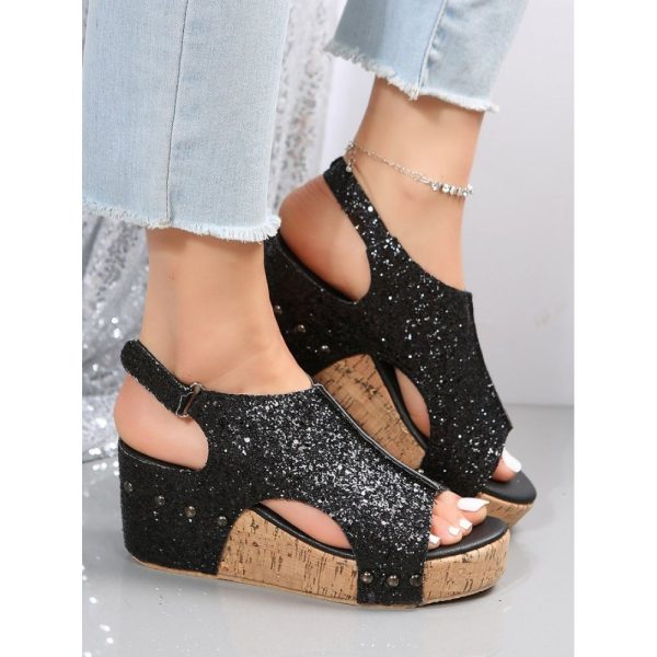 Glitter Glitter Platform Wedge Peep Toe Sandals - Image 8