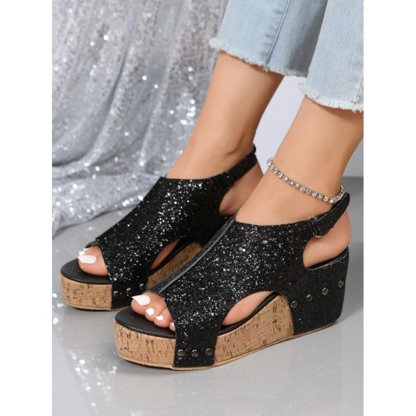 Glitter Glitter Platform Wedge Peep Toe Sandals - Image 10