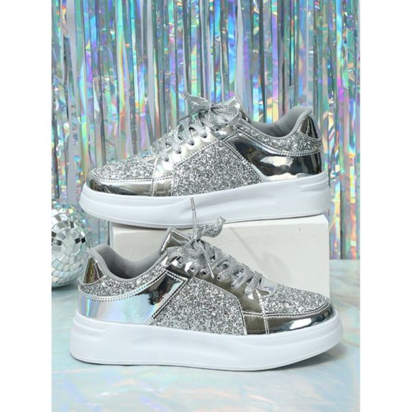 Street Plain Non-Slip Lace-Up Flat Heel Skate Shoes Split Joint - Image 2