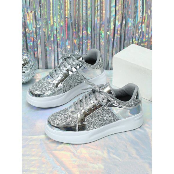 Street Plain Non-Slip Lace-Up Flat Heel Skate Shoes Split Joint - Image 3