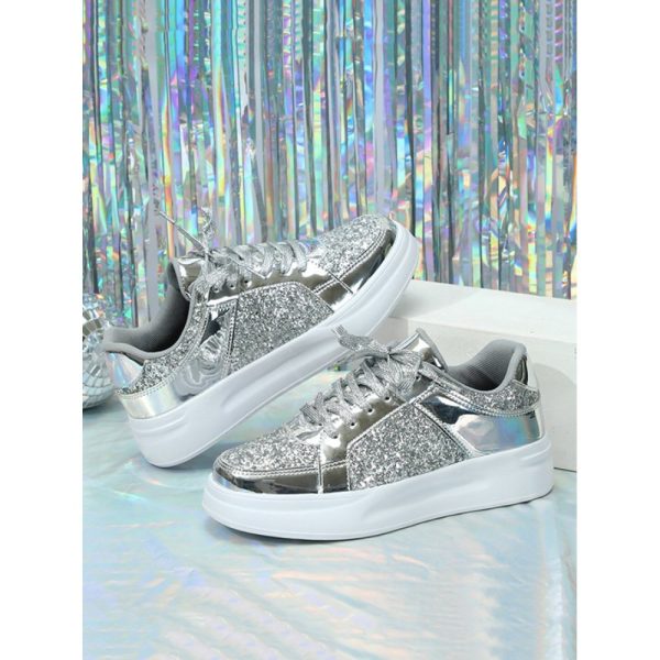 Street Plain Non-Slip Lace-Up Flat Heel Skate Shoes Split Joint - Image 4